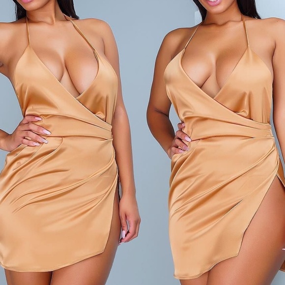 Gold Satin Mini Dress